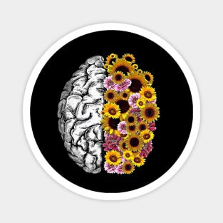 Brain and yellow daisies, Positivity, creativity, right hemisphere brain, health, Mental Magnet